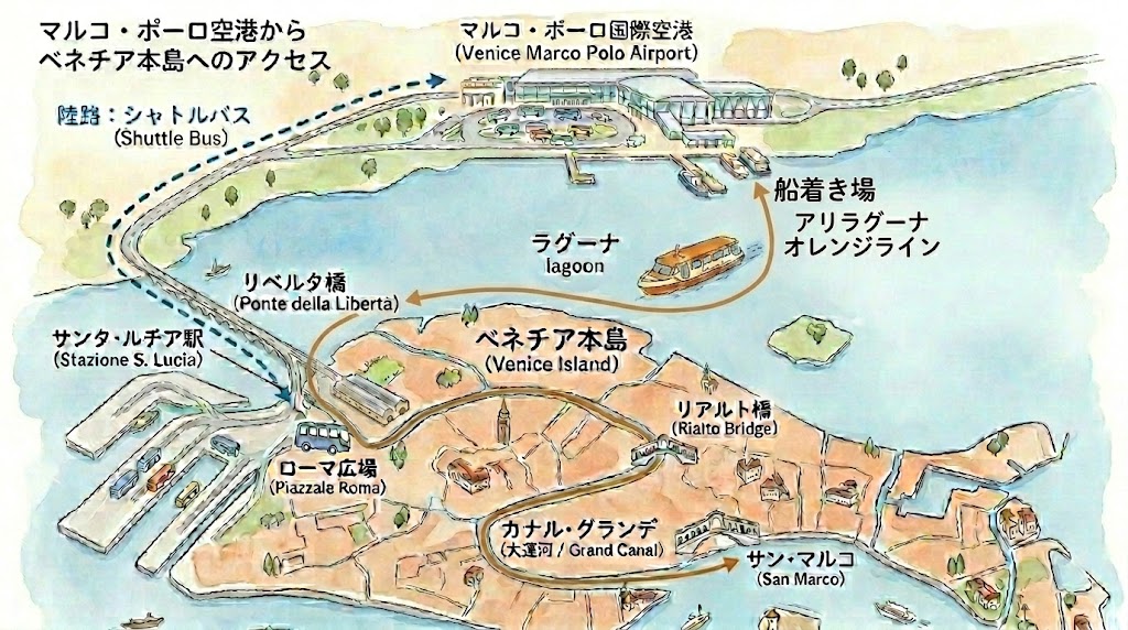 ベネチア　空港ローマ広場アクセス